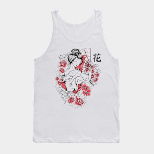 Classic Japanese Geisha Lady with Flower Tank Top